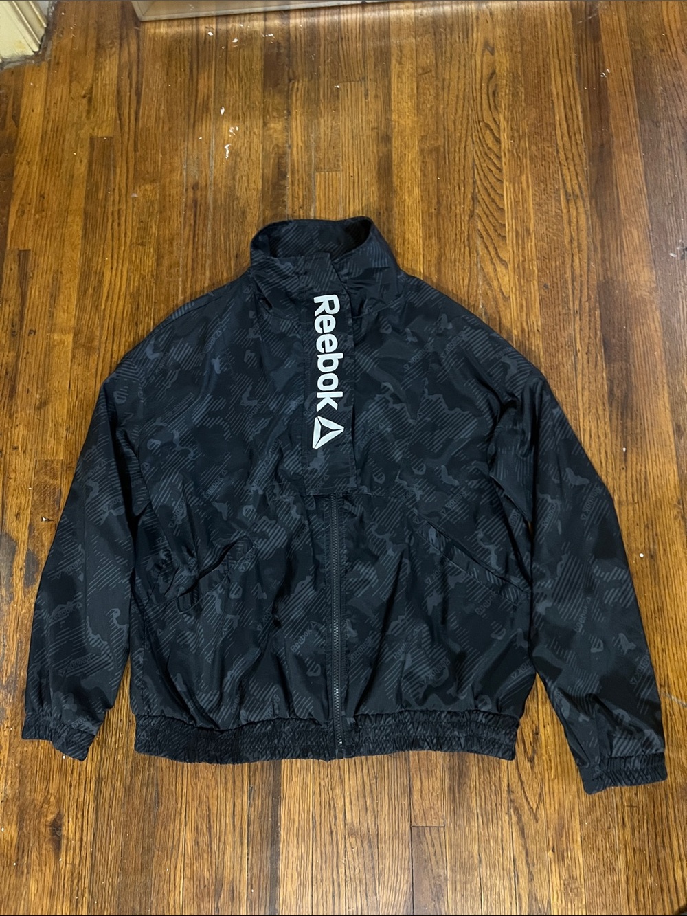 Reebok Black Camouflage-Pattern Windbreaker Jacket